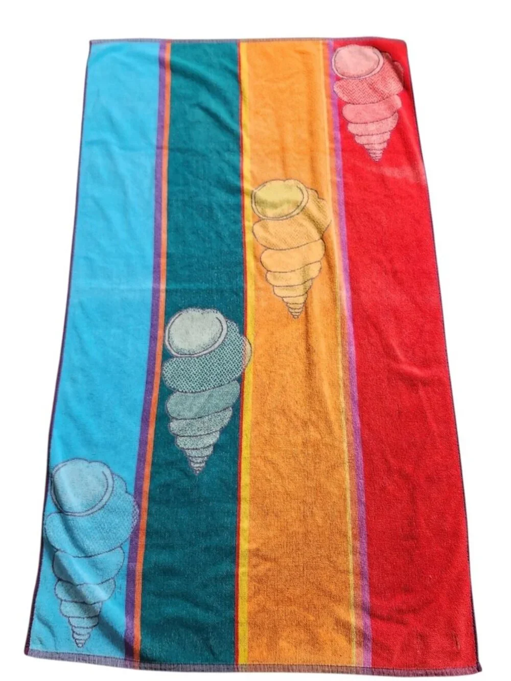 Vintage Striped Sea Shell Beach Towel Bold Retro Coastal Funky Bright 32 x 56